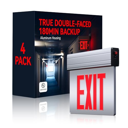 LEONLITE 4-Pack LED Edge-Lit Exit Sign Aluminum Double-Sided UL Listed Red - color: Red