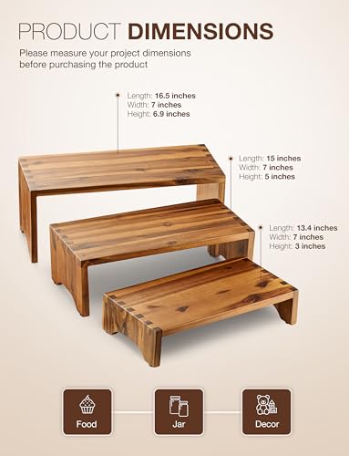 Tidita Wooden 3 Tier Cupcake Stand, Riser Display Stand with Non-Slip Pads - color: Acacia