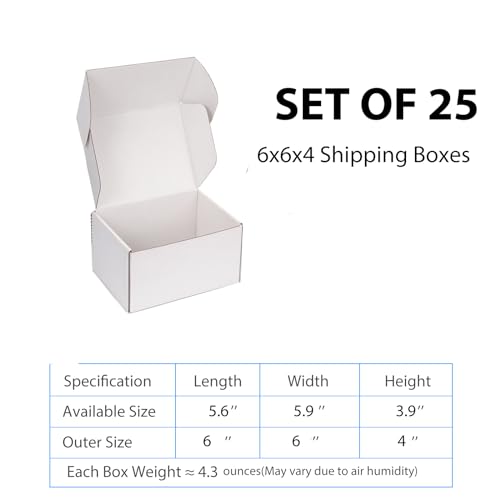 6x6x4 White Shipping Boxes for Small Business, Packing, 25 Pack - color: White, size: 6x6x4 Inch