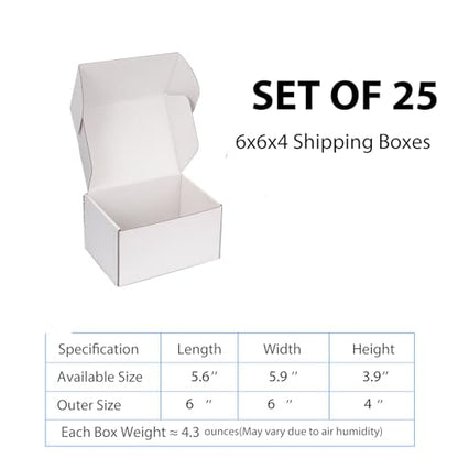6x6x4 White Shipping Boxes for Small Business, Packing, 25 Pack - color: White, size: 6x6x4 Inch