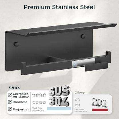 FORIOUS Toilet Paper Holder with Shelf, Commercial Toilet Paper Dispenser - color: Matte Black