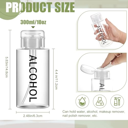 Layhit 3 Pcs 10 Oz/ 300 ml Alcohol Pump Dispenser Bottles, Push Down - color: Clear Cap + Clear Bottle, size: 10 oz