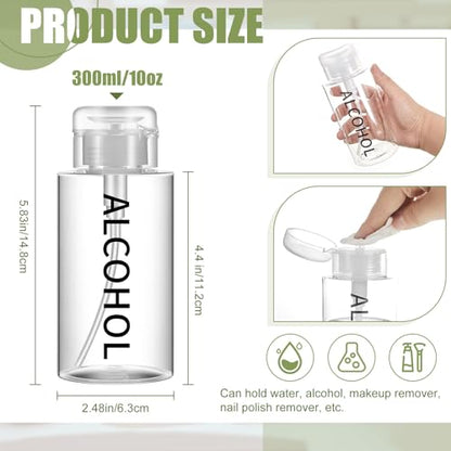 Layhit 3 Pcs 10 Oz/ 300 ml Alcohol Pump Dispenser Bottles, Push Down - color: Clear Cap + Clear Bottle, size: 10 oz