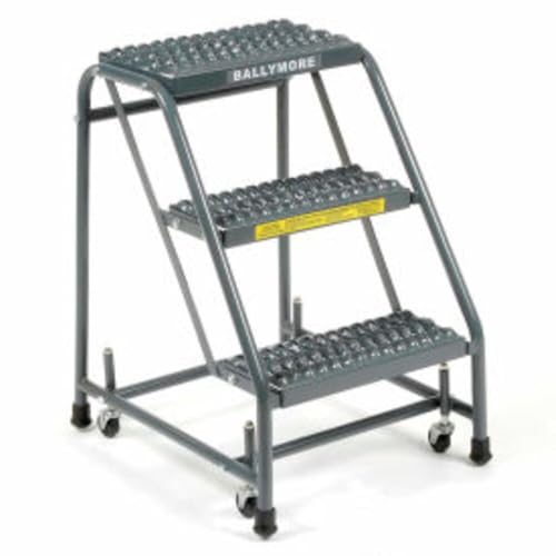 Ballymore 318G Grip 16"W 3 Step Steel Rolling Ladder 10"D Top Step