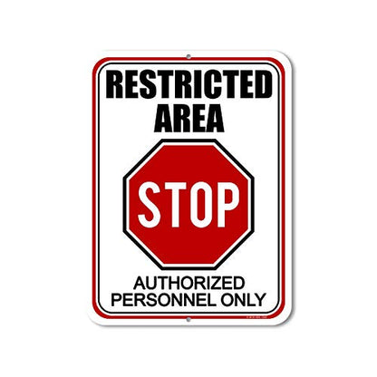 Honey Dew Gifts Stop Restricted Area Authorized Personnel Only - Business Warning Metal Sign for Security, Property, Office - 9 inch by 12 inch, HDG-1240 - style: Employees Only