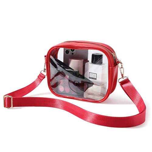 TOBVZOO Clear Bag Stadium Approved, Crossbody Transparent Bag for Concerts Sports Events, Purses for Men & Women - color: Red