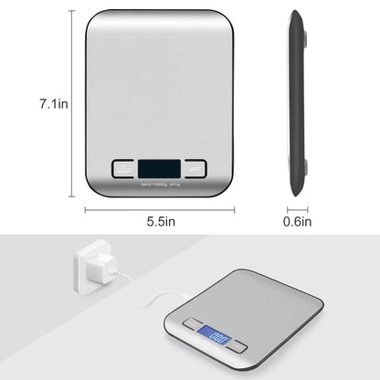 Digital Shipping Scale, Kitchen Scale Stainless Steel, Accurate 10kg/1g Rechargeable Small Postal Scale for Packages, Small Business, Handmade, Liquids, Jewelry, Boutique(Silver Black) - color: Silver black Rechargeable(10kg/1g)