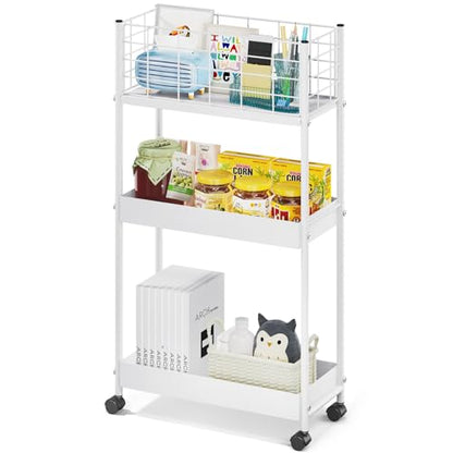 KINGRACK Slim Rolling Storage Cart, 3 Tier Metal Utility Cart, White - color: White, size: 3-Tier