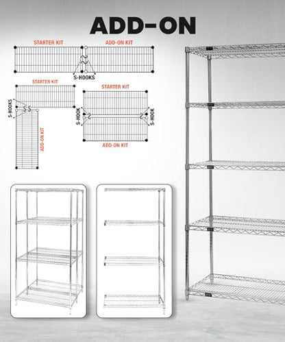 Quantum Storage Systems WR86-1472C-5 Starter Kit Wire Shelves Chrome 5 Shelves 86" H x 72" W x 14" D - size: 86H x 72W x 14D