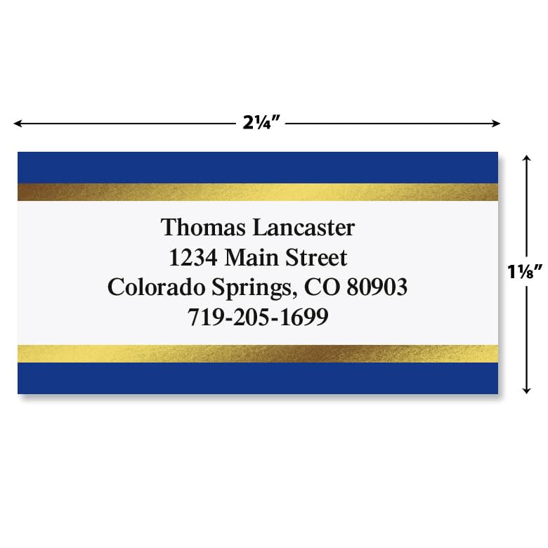 Blue and Gold Foil Border Return Address Labels - Set of 144 1-1/8" x 2-1/4" Self-Adhesive, Flat-Sheet Labels - style: Blue and Gold