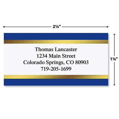 Blue and Gold Foil Border Return Address Labels - Set of 144 1-1/8" x 2-1/4" Self-Adhesive, Flat-Sheet Labels - style: Blue and Gold