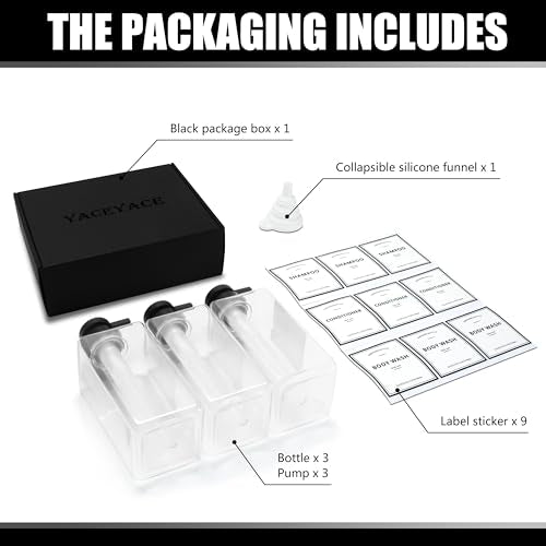 Soap Dispenser Set, YACAYACE 16.9oz Clear Shampoo and Conditioner - color: Clear, size: 2.5"L x 2.5"W x 7.6"H