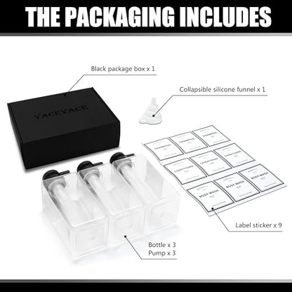 Soap Dispenser Set, YACAYACE 16.9oz Clear Shampoo and Conditioner - color: Clear, size: 2.5"L x 2.5"W x 7.6"H