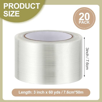 Treela 20 Rolls Filament Strapping Tapes Bulk 3 Inch X 60 Yards 5.5 Mil - size: 3 Inch x 60 Yards