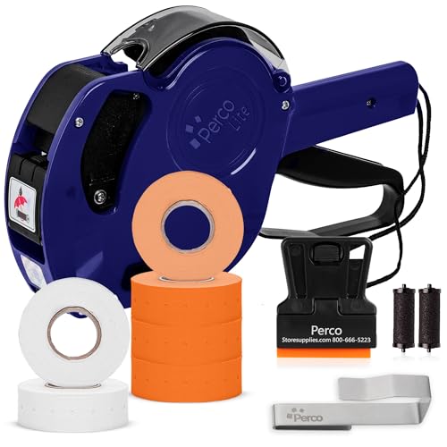 Perco Price Gun 1-Line Kit with 2 White 4 Orange Rolls, Clip & Ink Rollers - color: Fluorescent Orange