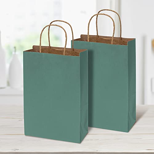 Prime Line Packaging Green Paper Bags, 6x3x9 Inch, Mini Kraft Bags,100 Pack