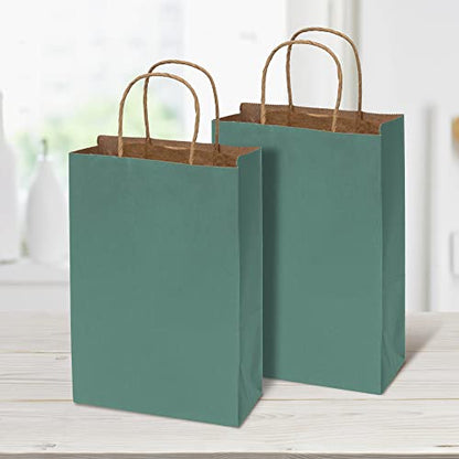 Prime Line Packaging Green Paper Bags, 6x3x9 Inch, Mini Kraft Bags,100 Pack
