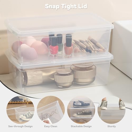 novelinks 8 Pack 6 Quart Clear Plastic Shoe Storage Bins with Lids (Clear) - size: Clear 8Pack