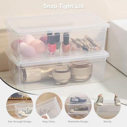 novelinks 8 Pack 6 Quart Clear Plastic Shoe Storage Bins with Lids (Clear) - size: Clear 8Pack