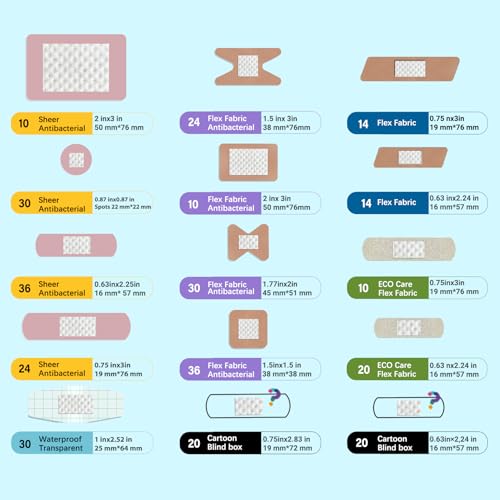 Dodanros Variety Bandages Pack,328ct Assorted Bulk Various Sizes, Shapes &Features | Sheer & Flex Fabric with Benzalkonium, ECO Bamboo Fabric, Waterproof, Cartoon Blind Box Fragrance Bandages