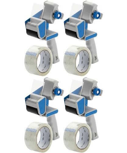 Mr. Pen- Packing Tape Dispenser Gun 2-Inch, Blue, 4 Pack with 4 Rolls Tape - color: Blue, size: 4 Pack