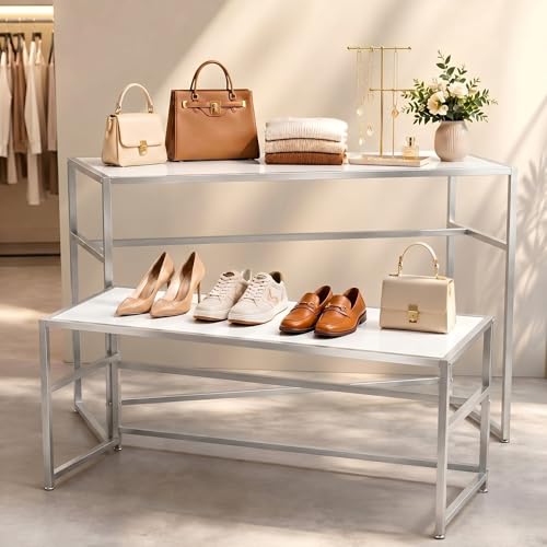 Novabright 2 Piece Nesting Display Tables, White Metal, 100 lb Capacity