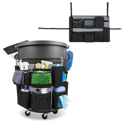 HODRANT 32-55 Gallon Trash Can Caddy Bag with Multi Pockets for Clean Tools - color: Black+Gray