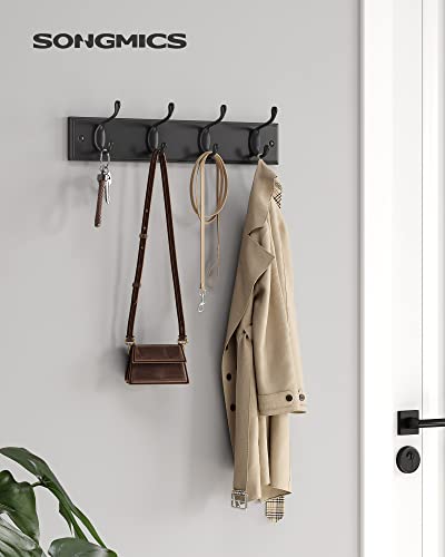 SONGMICS Wall-Mounted Coat Rack, 4 Dual Metal Hooks - color: Black, size: 1 Pack-4 Hooks, style: Without Shelf