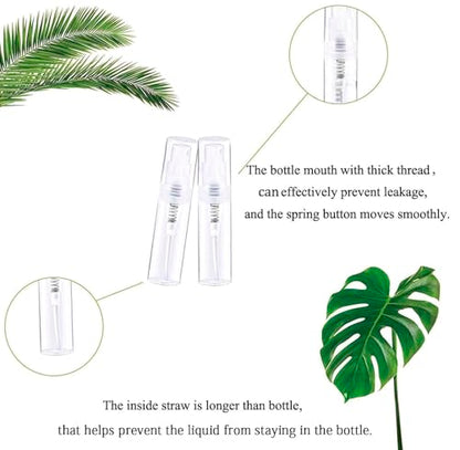 Mini Spray Bottle 100PCS 2ML Clear Plastic Empty Sample Containers Fine Mist Perfume Travel Refillable Spray Bottle Perfume Atomizer Small Travel Size Spray Bottle for Cleaning, Essential Oils - size: 2ml 100 Pcs