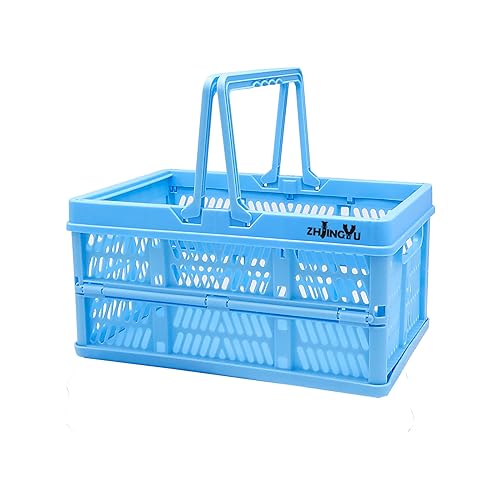 ZHJINGYU crates for storage,plastic baskets for organizing,collapsible shopping basket,foldable crate with Handles,collapsible storage crate,car basket,for Kitchen,Bathroom,Medicine (Blue, S) - color: Blue, size: 11.9"x8"x6.1"