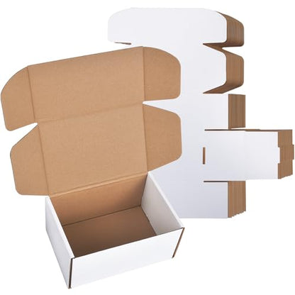 6x4x3 Inches Small Shipping Boxes, 25 Pack White Corrugated Cardboard Boxes, Recyclable Tap-Lock Packaging Boxes for Business, Gift Wrapping, Mailing and Storage(25, 6"x4"x3") - size: 6"x4"x3"