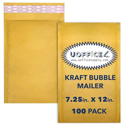 Kraft bubble mailers. Shipping and mailing envelopes pack- 100, #1-7.25" x 12" - size: #1 - 7.25" x 12"