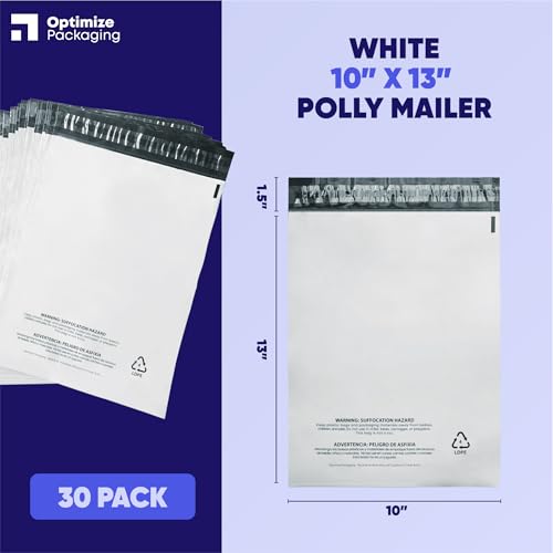 10x13 Heavy-Duty Poly Mailers – 30-Pack, White 3 Mil Thick Shipping Bags – Waterproof, Tear-Resistant, Recyclable Envelopes for Small Business & Clothing - size: 10" x 13"