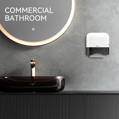 Commercial Paper Towel Dispenser Wall Mount Adhesive 250+ Multifold Trifold c-Fold Folded Hand Towel Dispenser for Bathroom 12" L x 3.8" W x 11.9" H - color: White
