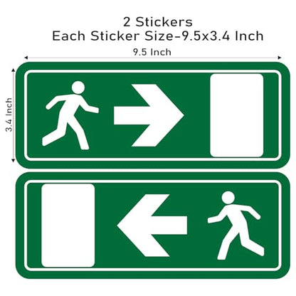 CVANU FIRE EXIT - Safety Sign Board With Running Man With Arrow (Up Down Right Left symbol), EMERGENCY EXIT Sticker With Safety Message-Green colour