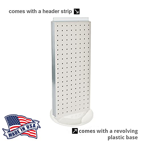 Azar Displays 700508-WHT-4W16 8-Inch W by 20-Inch H Revolving Black Pegboard Counter Display with 16-Pack of 4 inch Locking Hooks, White - color: White, style: Pegboard + Hooks