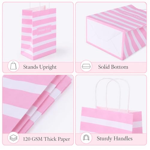 Small Gift Bags with Handles,50pcs Kraft Paper Bags,Thank You,Pink - color: Pink Thank You