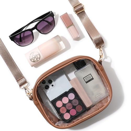 TOBVZOO Clear Bag Stadium Approved, Crossbody Transparent Bag for Concerts Sports Events, Purses for Men & Women - color: Brown