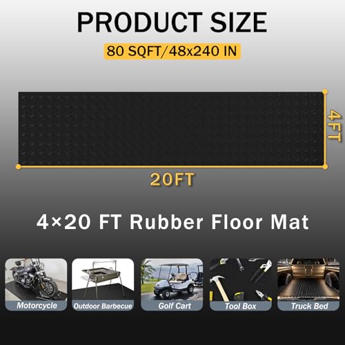 StellarStar 4x20 FT Garage Floor Mat, 2.8mm Thickened PVC Diamond Plate - color: Black, size: 4x20 FT