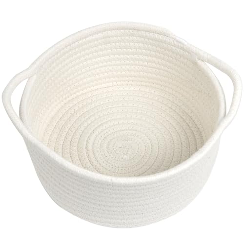 Small Woven Cotton Rope Gift Basket with Handle, White