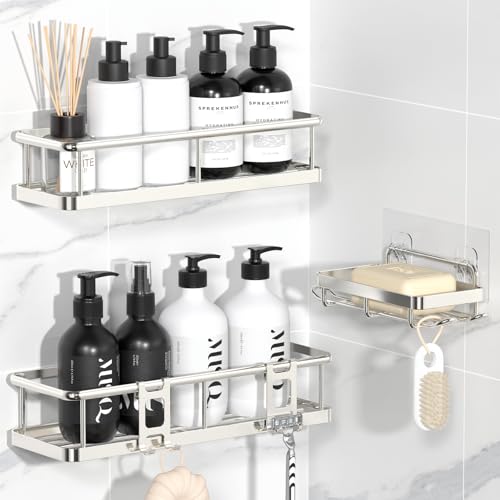 YASONIC Shower Caddy Adhesive, Rustproof Shower Organizer with Soap Holder, Large Capacity Shower Shelves for Inside Shower, No Drilling Bathroom Organizers and Storage for Home Decor（3 Pack Silver） - color: Silver