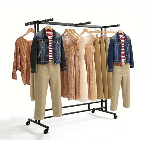Floor Standing Metal Garment with Wheels (A-58.9in) - size: A-58.9in