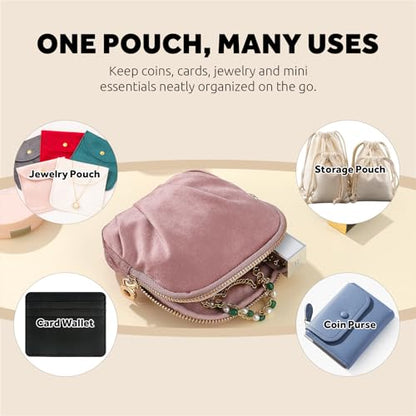 Velvet Travel Jewelry Pouch, 2-in-1 Case with Detachable Insert - color: Dusty Pink