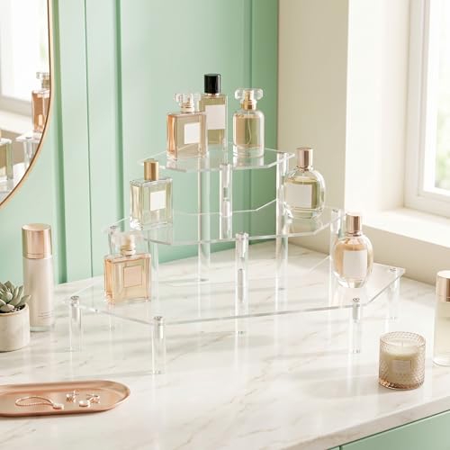 Gonice Acrylic Display Riser, 3 Tier Clear Perfume Organizer - size: 3 tier