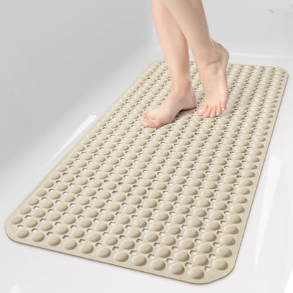 OTHWAY Bath Tub Shower Mat Non Slip, Bathtub Floor Liner Mats for Inside Shower Bathroom, Suction Cups and Drain Holes for Feet Scrubbing, Machine Washable, Soft on Feet, 35x16 Inch, Brown - color: Brown