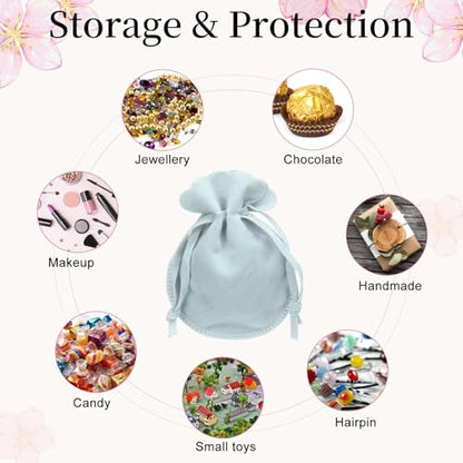 uxcell 20pcs Small Velvet Drawstring Pouch,2.8"x3.5" Jewelry Bag,Light Blue - color: Light Blue, size: 2.8" x 3.5"
