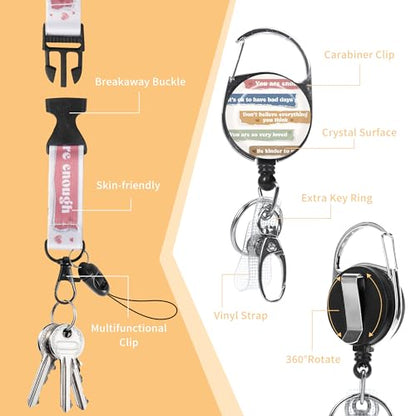 Positive Reminder Lanyard with ID Badge Holder and Retractable Badge Reel - color: Positive Quotes