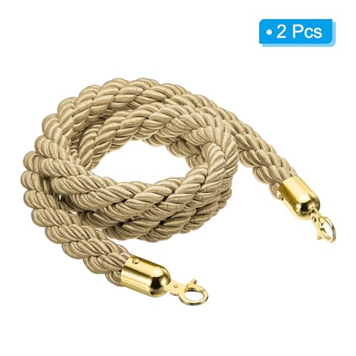 PATIKIL Stanchion Rope 1.5m/5Ft Barrier Golden Hook Champagne Gold 2 Pack - color: Champagne Gold/Golden