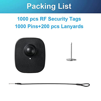 1000Pcs 8.2Mhz RF Security Clothing Tags Black Retails EAS Clothes Tag with 1000 Pins and 200 Lanyards - style: 1000 Black Tags + 200 Lanyards