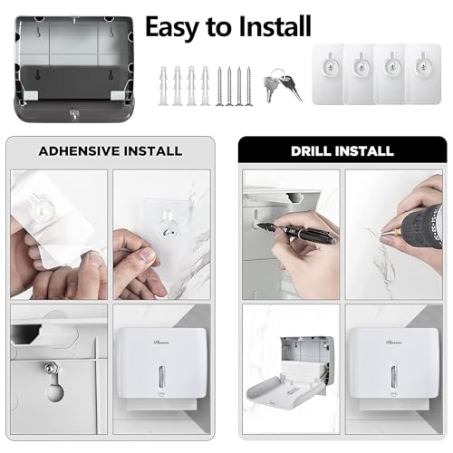 Commercial Paper Towel Dispenser Wall Mount with Key Pack of 2 Plastic 10⅞” Length X 8¼” Height X 3¾” Depth for Restroom - color: White